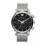 Emporio Armani Orologio Cronografo Quarzo Uomo con Cinturino in Mesh di Acciaio, grigio argento