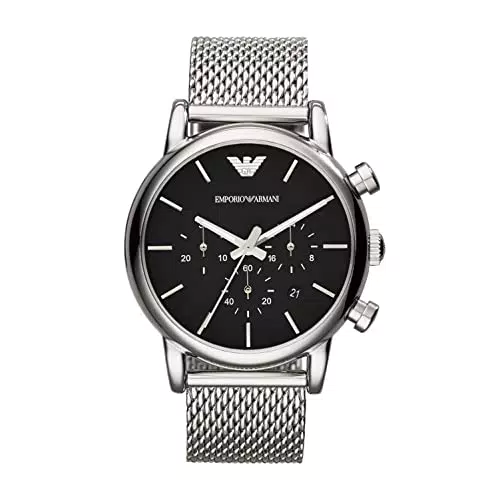 Emporio Armani Orologio Cronografo Quarzo Uomo con Cinturino in Mesh di Acciaio, grigio argento