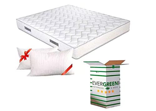 EVERGREENWEB - Materasso Matrimoniale 140x200 in Poliuretano Ergonomico Alto 20 cm con Coppia Cuscini Memory Foam
