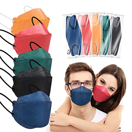 FFP2 Maschera a Forma di Pesce Colorata 25 Pezziaschere di Pesce Confezionate Singolarmente Adulti Nero Blu Rosso Arancio Verde Maschere Paradenti 3D Grande Certificazione CE