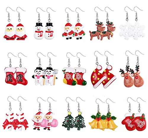 Finrezio 8-36 Pairs Pendenti Orecchini Natale Set per Donna Ragazze Natale Orecchini Albero Natale Orecchini Ghirlanda Natale Santa Orecchini Regali Natale Partito