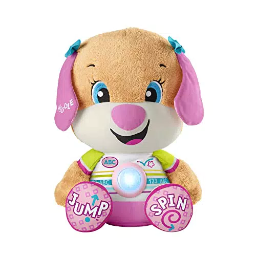 Fisher-Price - Sorellina di Cagnolino Gigante, Grande Peluche Musicale Ridi e Impara Edizione italiana con Luciuoni