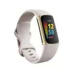 Fitbit Charge 5 activity tracker con 6 mesi di abbonamento premium, bianco luna/acciaio inossidabile oro tenue