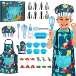 Gemeer 34 Pezzi Set da Cucina per Bambiniet Cuoco Dinosauro Blu