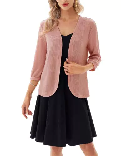 GRACE KARIN Donna Bolero Collo Rotondo Giacca Elastica Corta Giacca a Maglia Leggera Cardigan Aperto Davanti S