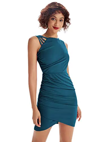 GRACE KARIN Donna Vestito Casual Abito Spalle Scoperte Tubino Orlo Irregolare Sera Blu XL