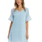 GRACE KARIN Manica Corta delle Donne Vestito Estivo Casuale Mini Abito Svizzero V Collo DOT Dress Flottante Una Linea di Abiti Corti Azzurro XL