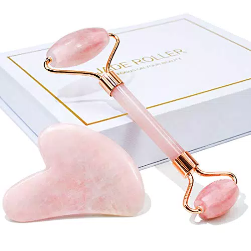 BAIMEI Gua Sha e Rullo di giada, rullo per il viso, strumenti per la cura della pelle del rullo di bellezza del viso