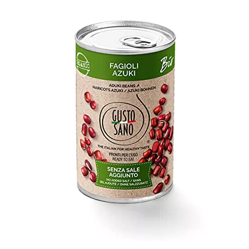 GUSTO SANO FAGIOLI IN SCATOLA AZUKI BIOLOGICI. Senza Sale Aggiunto - Fagioli in scatola reidratati e lessati NON OGM Comoda scorta da 6 confezioni x 400 gr