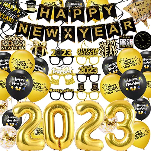 Happy New Year Decorationstriscione Nero e Oro con Scritta Happy New Year