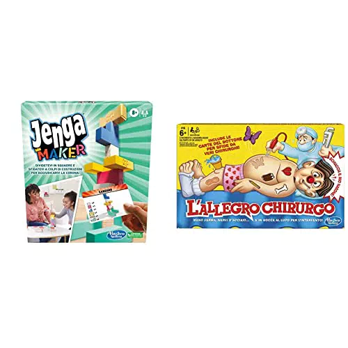 Hasbro Gaming Jenga Maker, mattoncini in Vero Legno e L'Allegro Chirurgo