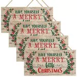 Hileyu 4 Pezzi Targa in Legno Natale Targa in Legno Buon Natale Decorazione per cartelli da Appendere di Natale per la Decorazione della Parete della Porta di casa di Natale