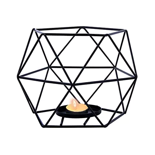 Hommdiy Candeliere Geometrico Nero 12cm, Portacandela in Metallo Stile Nordico