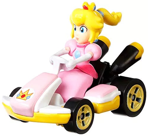 Hot Wheels- Mario Kart Personaggio Principessa Peach Veicolo in Metallo in Scala 1:64acchinina Giocattolo per Bambini 3 + Anni