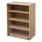 Iris Ohyama, Vetrina 4 ripiani/Mobile contenitore in legno con ante/Vetroolidoodulare