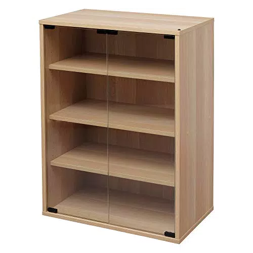 Iris Ohyama, Vetrina 4 ripiani/Mobile contenitore in legno con ante/Vetroolidoodulare