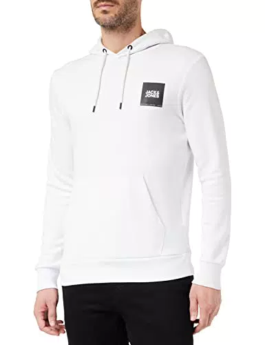 JACK & JONES Felpa con Cappuccio Jjlock, Bianco/Stampa: Piccola