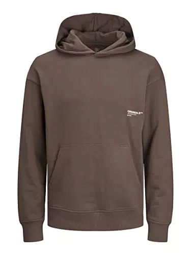 JACK & JONES Jorclean-Felpa con Cappuccio, Guarnizione Marrone