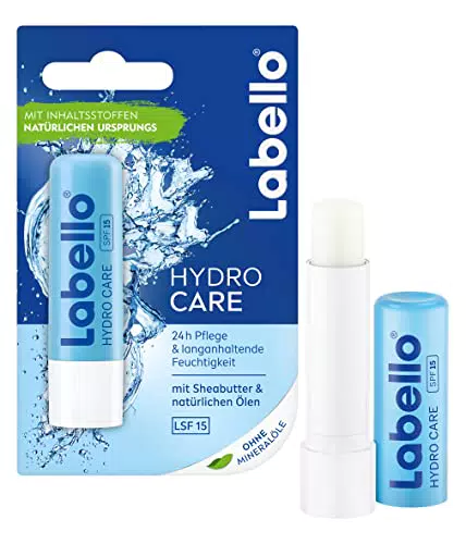 Labello Hydro Care Balsamo per labbra senza oli minerali per labbra secchePF 15 e burro di karitè per la protezione nutriente delle labbra