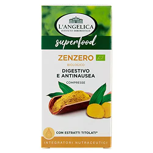 L'Angelica, Integratore Nutraceutico Zenzero Biologico, Integratori Benessere Stomaco con Funzionalità Digestiva e Antinausea Formato: 75 Compresse