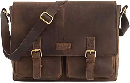 LEABAGS Cambridge Borsa a tracolla in pelle I Borsa per computer portatile fino a 15" I Borsa messenger in vera pelle di bufalo con look vintage I Borsa in pelle I Borsa a tracolla I 38x10x31cm