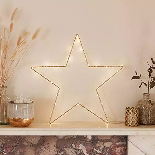 Lights4fun Decorazione di Natale Stella Luminosa di 34cm con 40 LED Bianchi Caldi a Pile per Arredo Interni