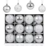 LIHAO 12pz Palline di Natale Argento, Palle di Natale Plastica 6cm per Decorazioni Albero di Natale Pendenti Ciondoli Ornamenti Nozze Casa