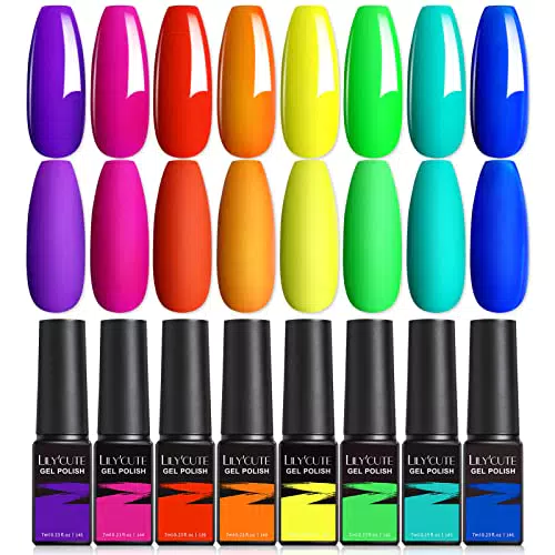 LILY'CUTE Smalto Semipermanente Neon Fluo, Colore Gel Unghie Fluorescente Blu Giallo Verdemalto Gel Unghie UV Estate 7 ml Soak Off Nail Art Gel Polish 8 Colori