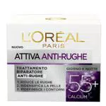 L'Oréal Paris Attiva Antirughe 55+ Crema Viso Donna Antirughe Riparatrice Giorno e Notte con Calcium