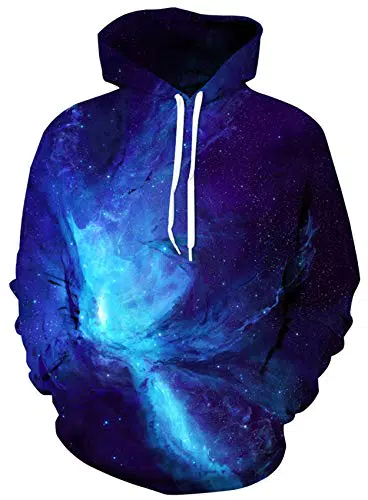 Loveternal Unisex Felpa con Cappuccio 3D Stampata Blu Galaxy Cool Hipster Pullover Hip Hop per Coppie Junior L