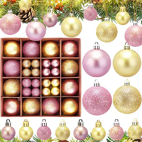 Palline per Albero di Natale, rosa e oro, 44 pezzi