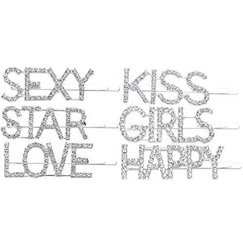 Lurrose 6pcs Rhinestone Words Hair Clips Short Barrettes Pin di Capelli Bobby Pin per le Signore e le Ragazze