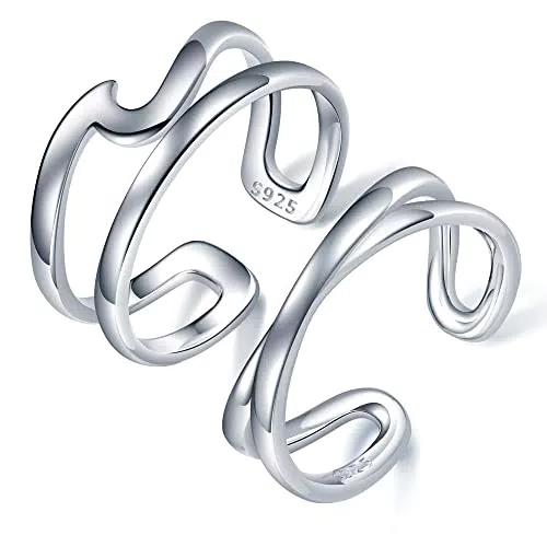 Lydreewam 2 Pezzi Set Anelli Dita Piedi Donna Argento Sterling 925 Infinito Onda Aperto Anello Piede Estate Spiaggia Regolabile Gioielli Piede