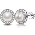 Lydreewam Donna Orecchini perla in Argento 925 con perla d'acqua dolce