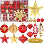MAISITOO Palline di Natale 73pz Palline Natalizie Decorazioni Albero di Natale Palla Palline decorative Rosso e Oro Con Cima dell'albero