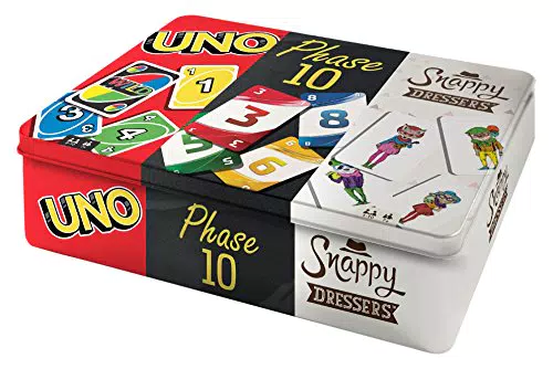 Mattel Games- Cofanetto da Collezionare con 3 Giochi di Carte: Uno, Phase 10 e Snappy Dressers