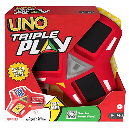 Mattel Games - UNO Triple Play Gioco di Carte con Porta-Carteuci Led e Suoni