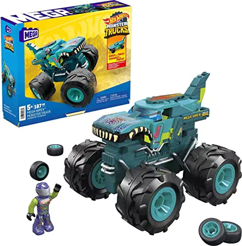 MEGA Hot Wheels - Wrex Monster Truck Assortimento, set da costruzione da 187 pezzi con personaggio snodato