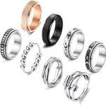 Milacolato 8 Pezzi Anelli Fidget in Acciaio Inossidabile per Donna Uomo Anelli Spinner con Perline Luna Stella Sole Anelli Set Taglia 19.5