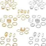 Morfetto 65Pcs Knuckle Rings for Women Vintage Hollow Intagliato Argento Oro Impilabile Anelli Boho Joint Finger Rings Midi Rings Simple Ring Set