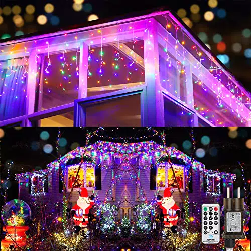Moxled Luci Natale Esterno Cascata - 9M 360 LED Tenda Luminosa Esterno Colorateuci Natale con Telecomando