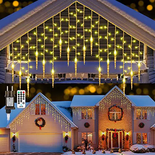 Moxled Luci Natale Esterno Cascata - 9M 360 LED Tenda Luminosa Esterno Con 60 Ghiaccioliuci Natalizie da Esterno con Telecomandouci Natale Decorazione per Finestra