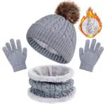 Nadeer 3 Pezzi Cappello Guanti E Sciarpe Set per Bambini Inverno Pom Pom Cappello Sciarpa Guanti Set per Ragazze Ragazzi Caldo Berretto Lavorato a Maglia Cappelli Snood
