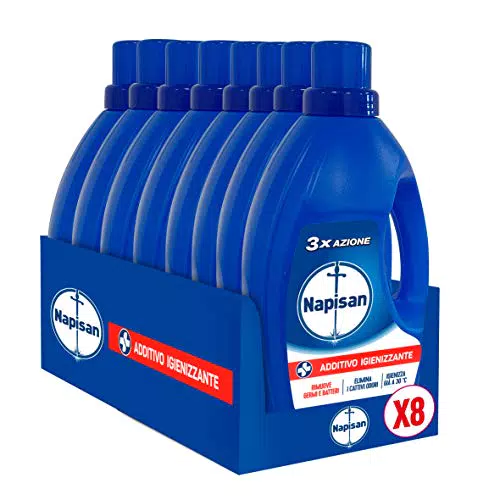Napisan Additivo Igienizzante Lavatrice, Confezione da 8x1.2 Litri di Igienizzante Liquido per Lavatrice