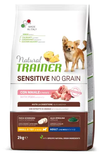 Natural Trainer Sensitive No Grain Cibo per Cani Small&Toy con Maiale e Patate- 2kg