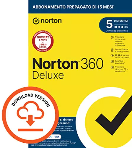 Norton 360 Deluxe 2024, Antivirus per 5 dispositivi