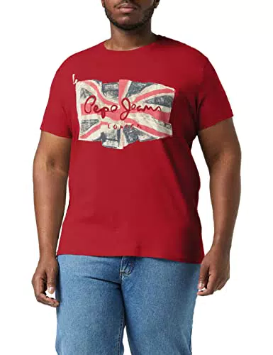 Pepe Jeans Flag Logo N T-Shirt, Uomo, Rosso