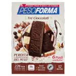 Pesoforma Barrette Gusto Tre Cioccolati, 6 Pasti Sostitutivi Dimagranti in 12 Barrette