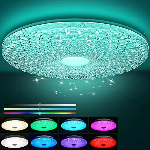 Plafoniera Led Soffitto Dimmerabile 30W, Plafoniere Moderne Crystyal RGB con Telecomandouminosità e Temperatura Colore Regolabili
