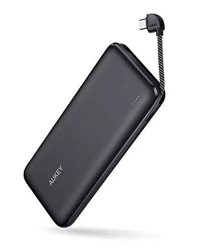 Power Bank 10000 mAh 18W con cavo USB-C integrato Caricabatterie portatile ultra sottile 2 porte PD Carica rapida